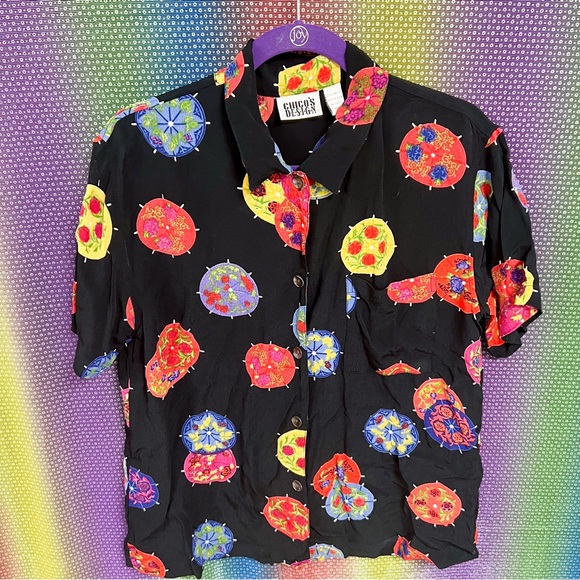 Chico’s Design Tops - Chico’s Design women’s vintage paper parasols black raylon button up
